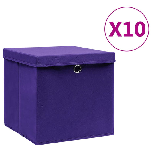 Storage Boxes with Covers 10 pcs 28x28x28 cm Purple