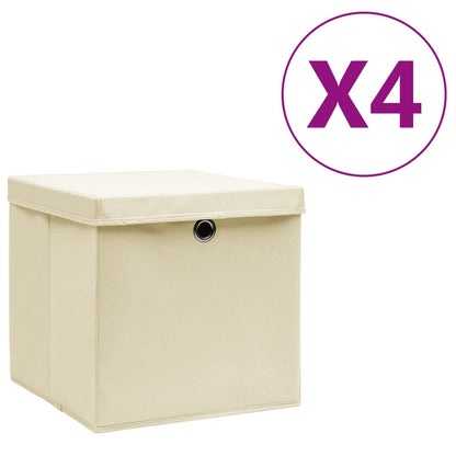Storage Boxes with Covers 4 pcs 28x28x28 cm Cream