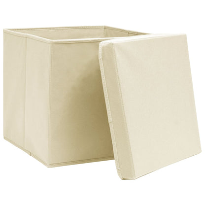 Storage Boxes with Covers 10 pcs 28x28x28 cm Cream