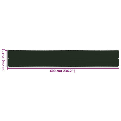 Balcony Screen Dark Green 90x600 cm HDPE