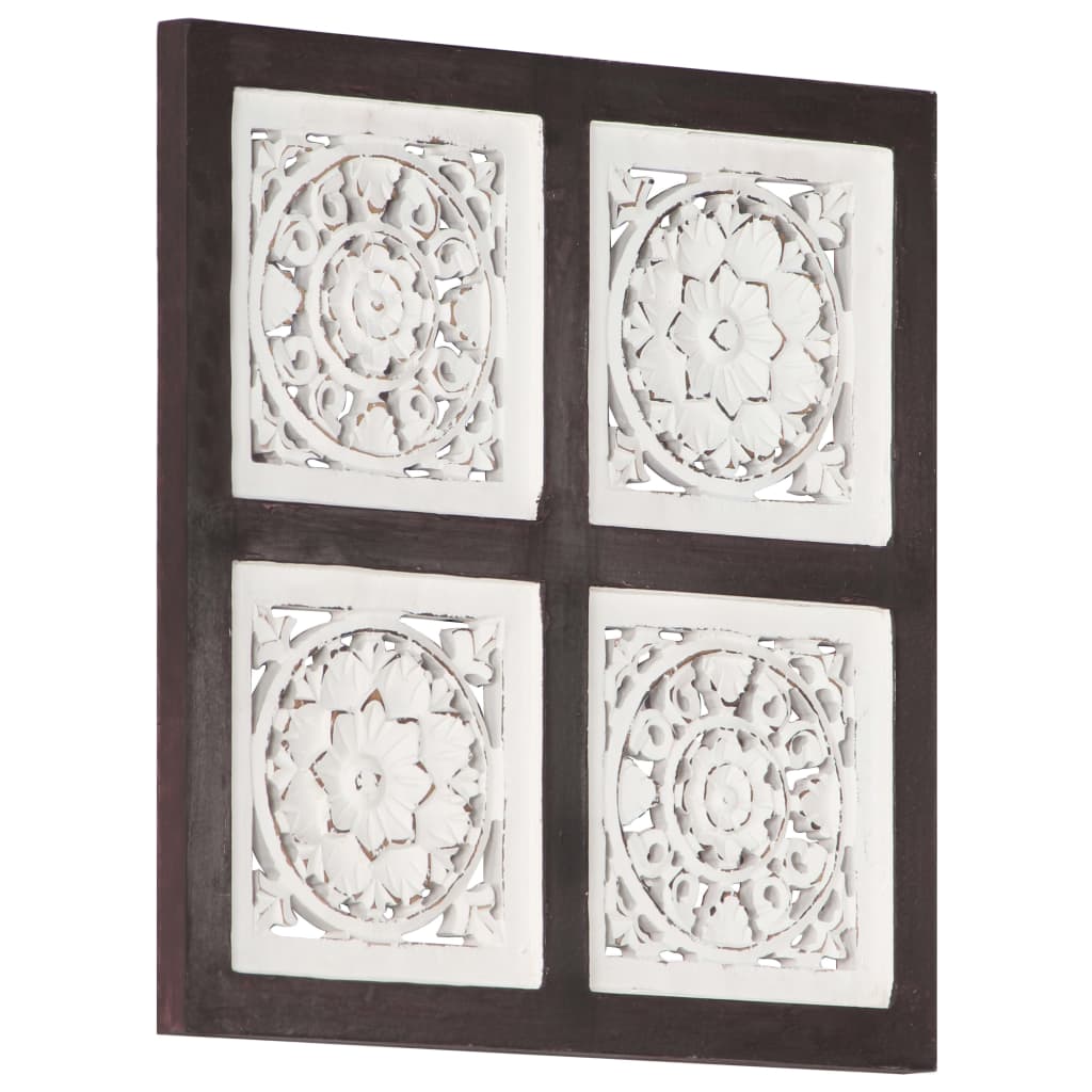 Hand-Carved Wall Panel MDF 40x40x1.5 cm Brown and White