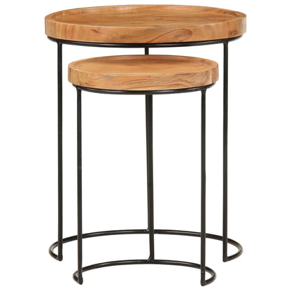2 Piece Coffee Table Set Solid Acacia Wood and Steel