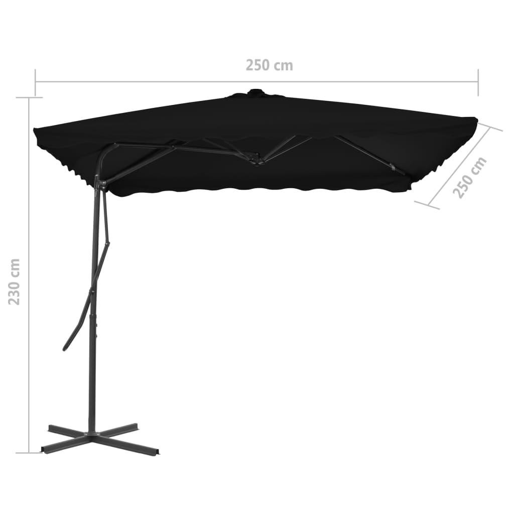 Garden Parasol with Steel Pole Black 250x250x230 cm