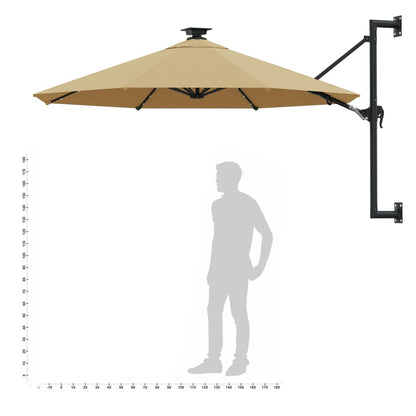 Wall-mounted Garden Parasol with LEDs 300 cm Taupe