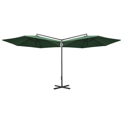 Double Garden Parasol with Steel Pole Green 600 cm