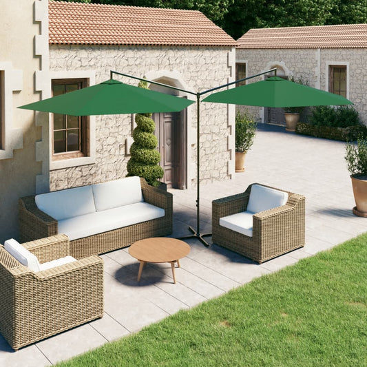Double Garden Parasol with Steel Pole Green 600 cm