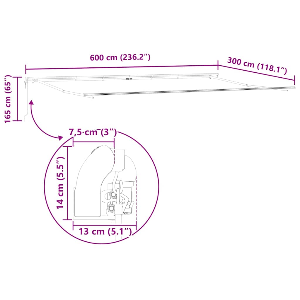 Awning Manual White 6 x 3 m Metal