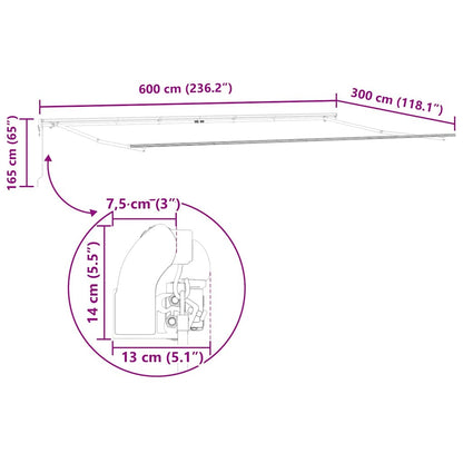 Awning Manual White 6 x 3 m Metal