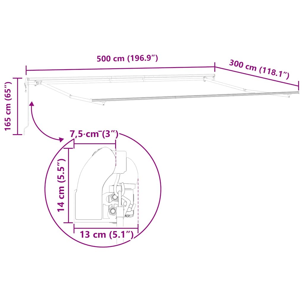 Awning Manual Anthracite 5 x 3 m Metal