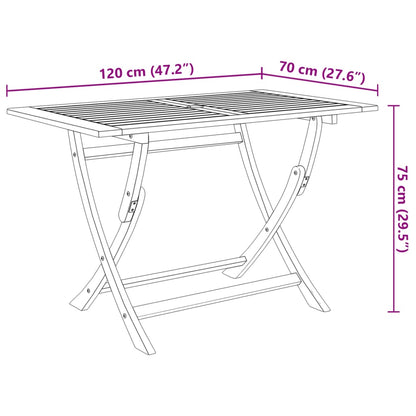 Folding Garden Table 120x70x75 cm Solid Acacia Wood