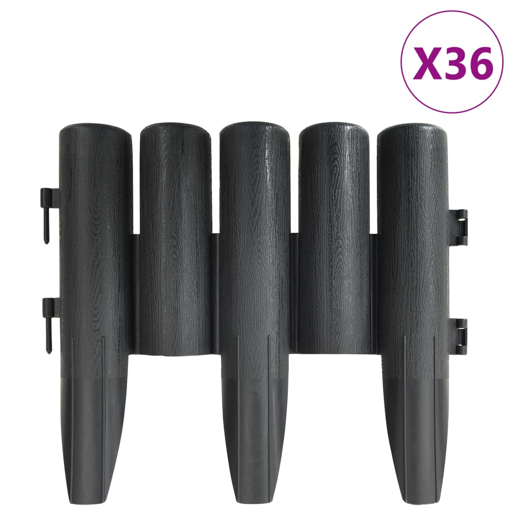 Lawn Edgings 36 pcs Anthracite 10 m PP