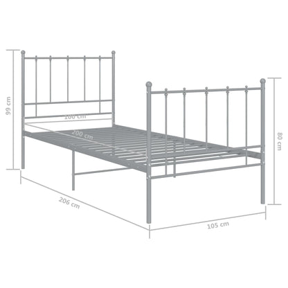 Bed Frame without Mattress Grey Metal 100x200 cm