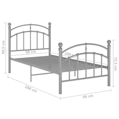 Bed Frame without Mattress Grey Metal 90x200 cm