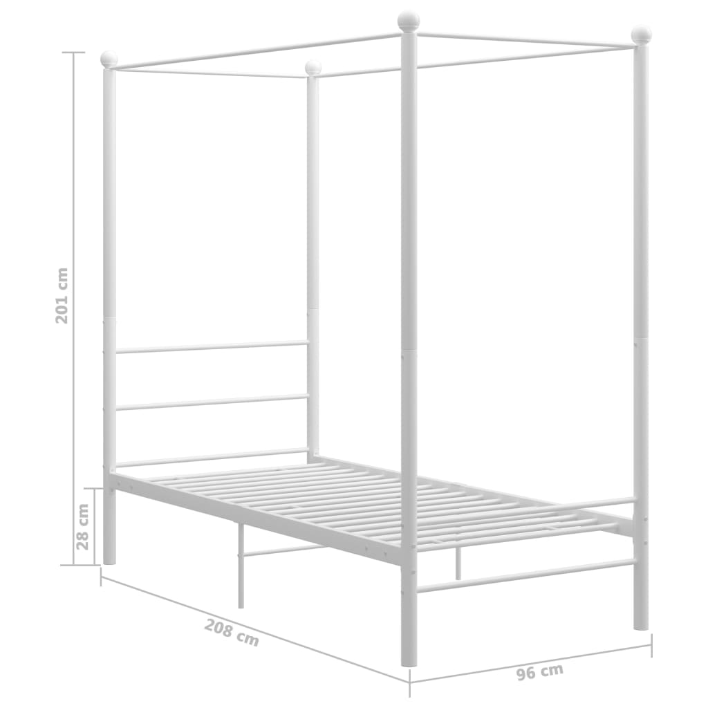 Canopy Bed Frame without Mattress White Metal 90x200 cm