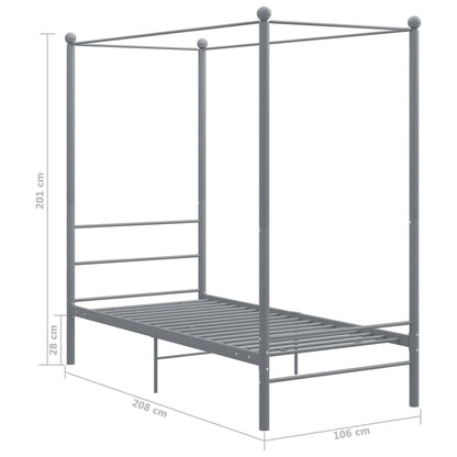 Canopy Bed Frame without Mattress Grey Metal 90x200 cm