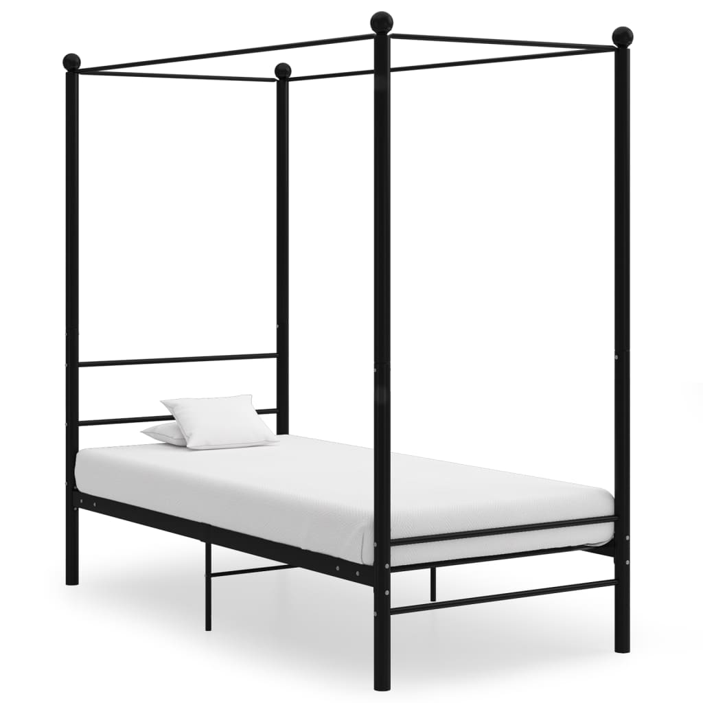 Canopy Bed Frame without Mattress Black Metal 100x200 cm