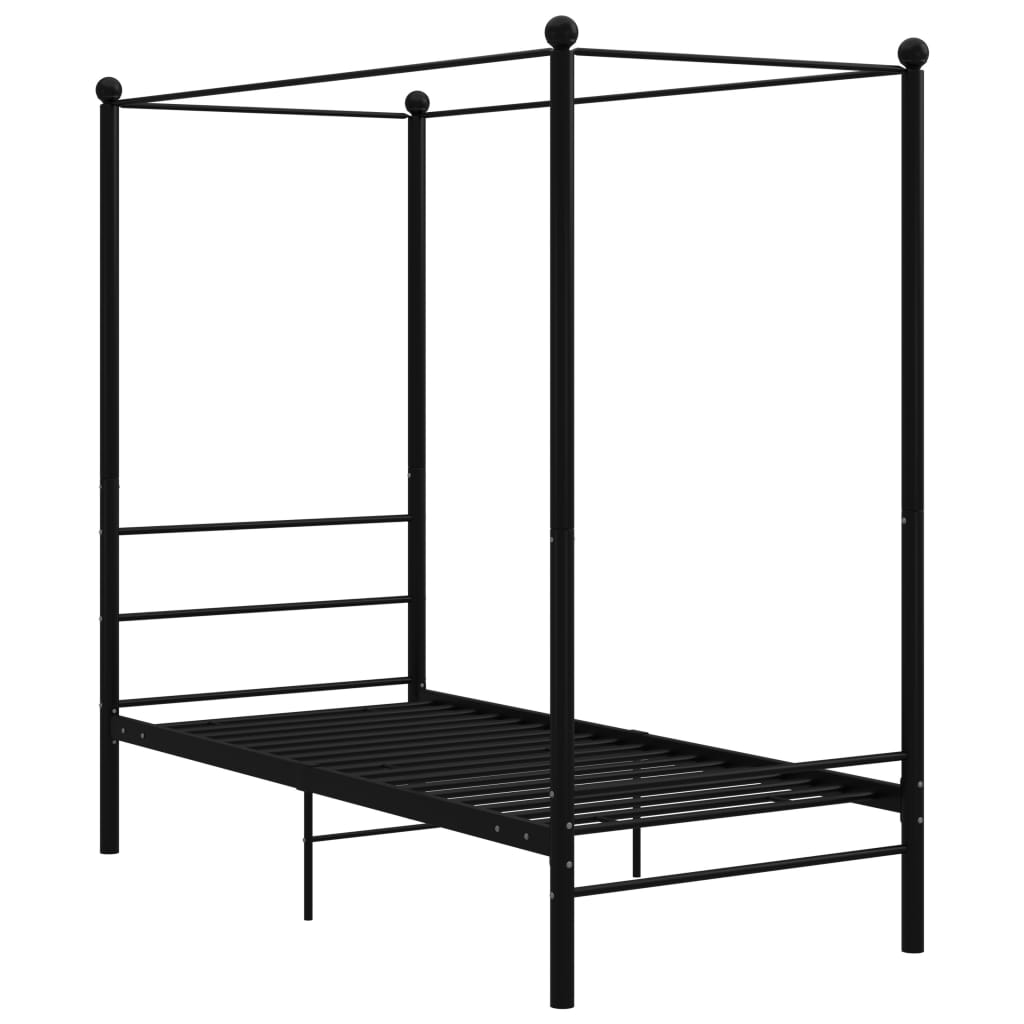 Canopy Bed Frame without Mattress Black Metal 100x200 cm