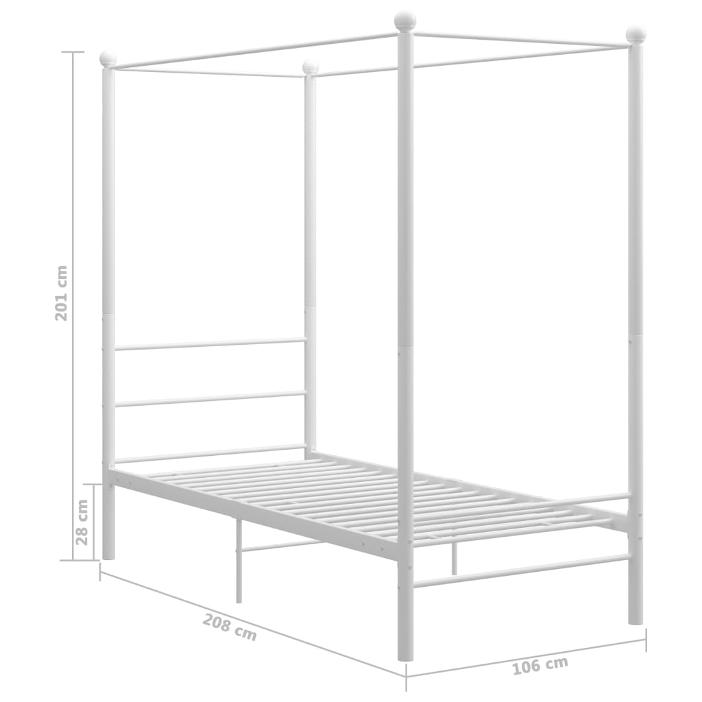 Canopy Bed Frame without Mattress White Metal 100x200 cm