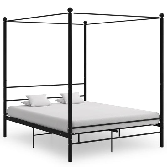 Bed Frame with Canopy without Mattress Black 160x200 cm Metal