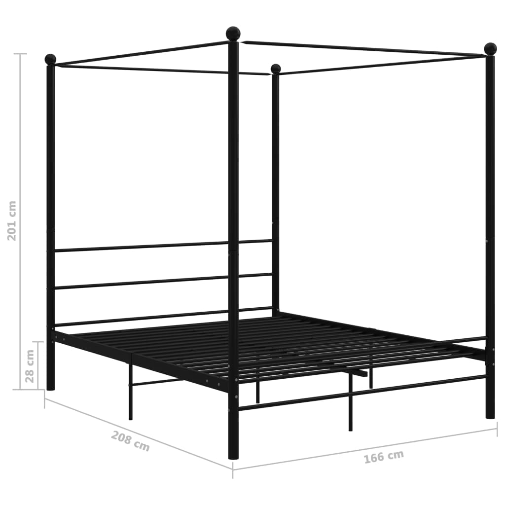 Bed Frame with Canopy without Mattress Black 160x200 cm Metal