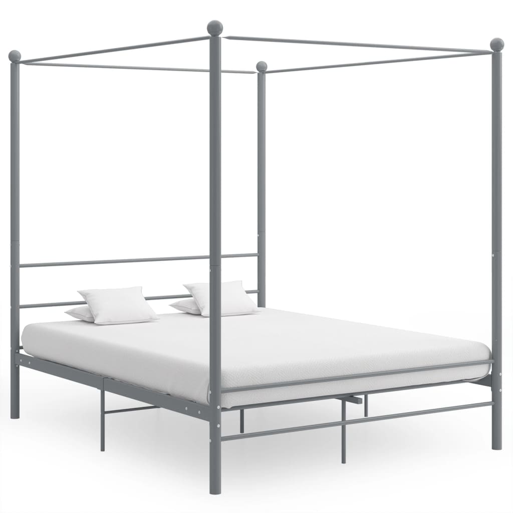 Canopy Bed Frame without Mattress Grey Metal 160x200 cm