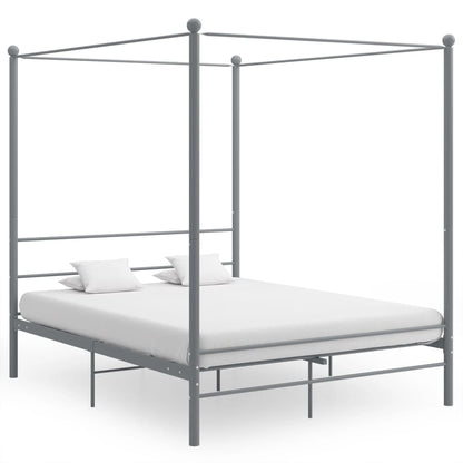 Canopy Bed Frame without Mattress Grey Metal 160x200 cm
