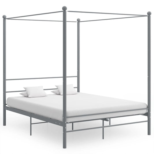 Canopy Bed Frame without Mattress Grey Metal 160x200 cm
