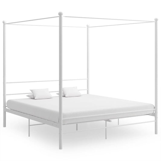 Canopy Bed Frame without Mattress White Metal 180x200 cm Super King