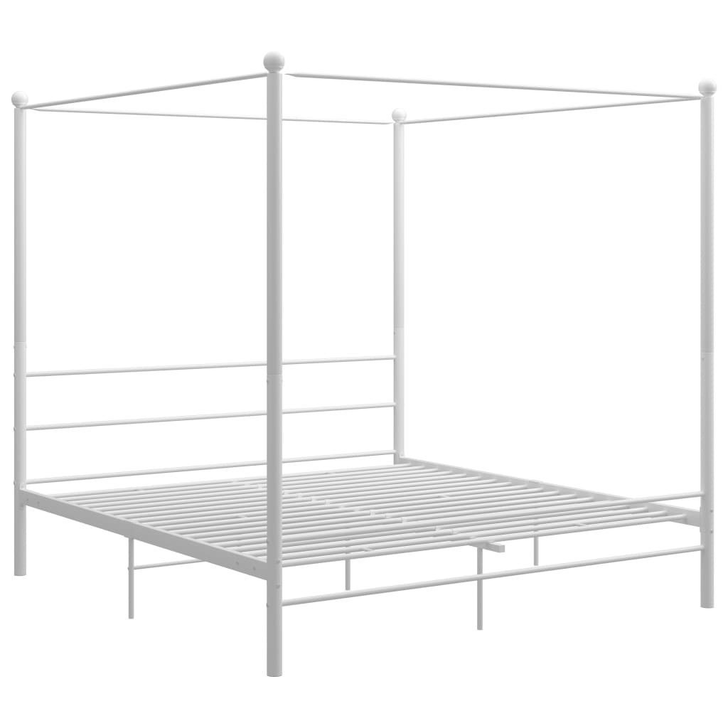 Canopy Bed Frame without Mattress White Metal 180x200 cm Super King