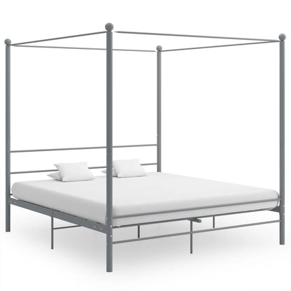 Canopy Bed Frame without Mattress Grey Metal 180x200 cm Super King