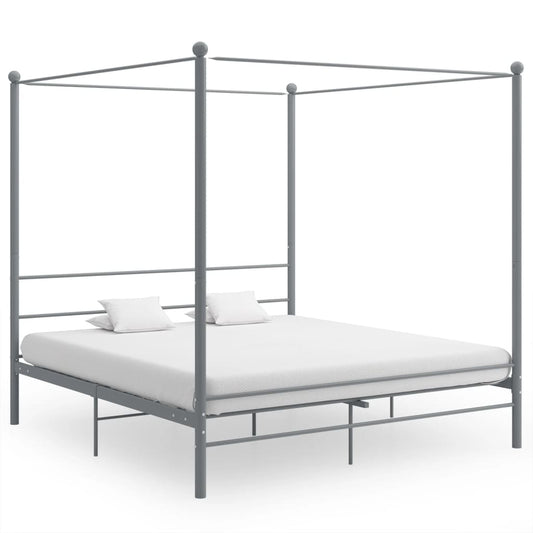 Canopy Bed Frame without Mattress Grey Metal 180x200 cm Super King