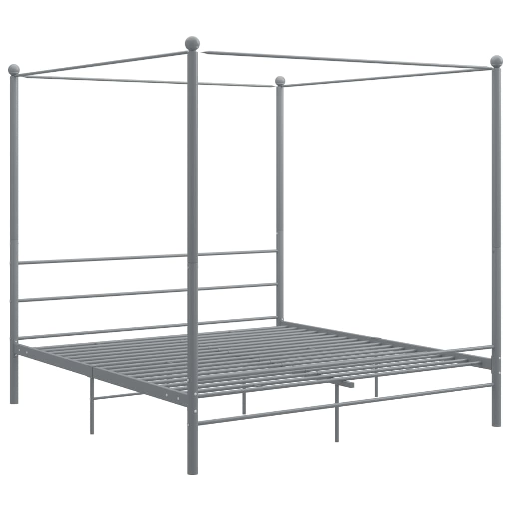 Canopy Bed Frame without Mattress Grey Metal 180x200 cm Super King