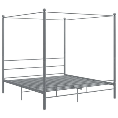 Canopy Bed Frame without Mattress Grey Metal 180x200 cm Super King