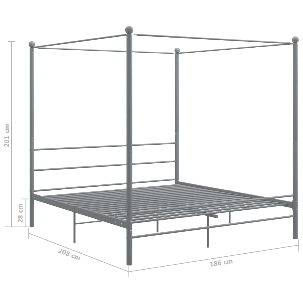 Canopy Bed Frame without Mattress Grey Metal 180x200 cm Super King