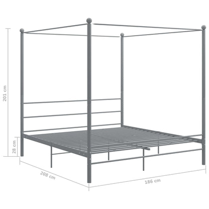 Canopy Bed Frame without Mattress Grey Metal 180x200 cm Super King
