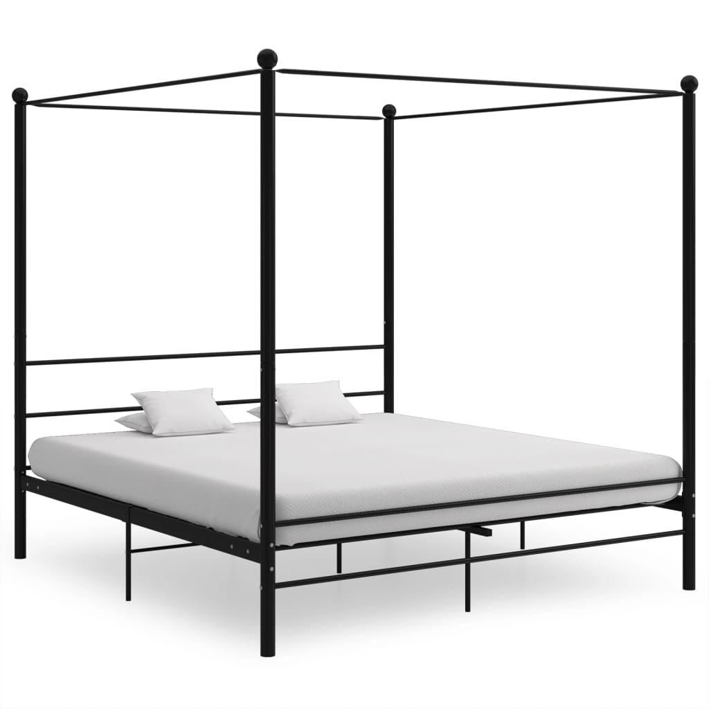 Canopy Bed Frame without Mattress Black Metal 200x200 cm