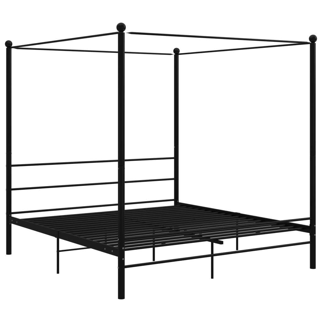 Canopy Bed Frame without Mattress Black Metal 200x200 cm