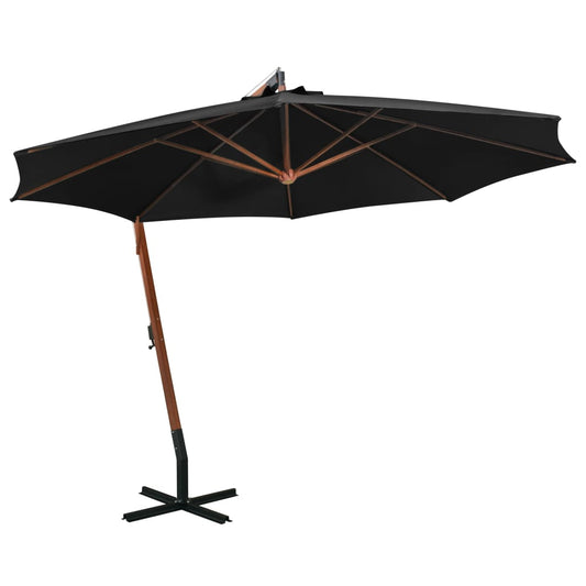 Hanging Garden Parasol with Pole Black 3.5x2.9 m Solid Fir Wood