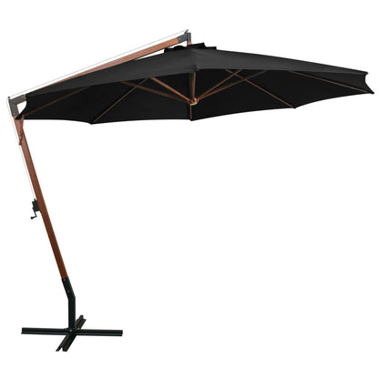 Hanging Garden Parasol with Pole Black 3.5x2.9 m Solid Fir Wood