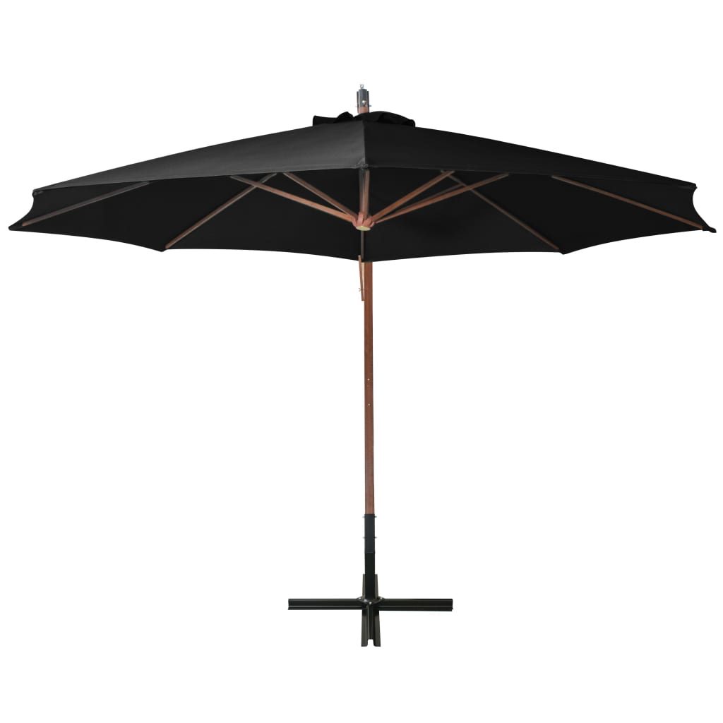 Hanging Garden Parasol with Pole Black 3.5x2.9 m Solid Fir Wood