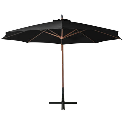 Hanging Garden Parasol with Pole Black 3.5x2.9 m Solid Fir Wood