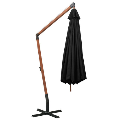 Hanging Garden Parasol with Pole Black 3.5x2.9 m Solid Fir Wood