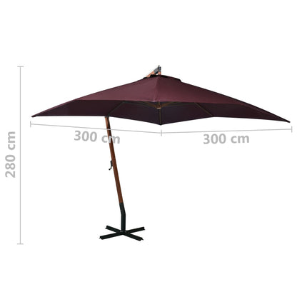 Hanging Garden Parasol with Pole Bordeaux Red 3x3 m Solid Fir Wood