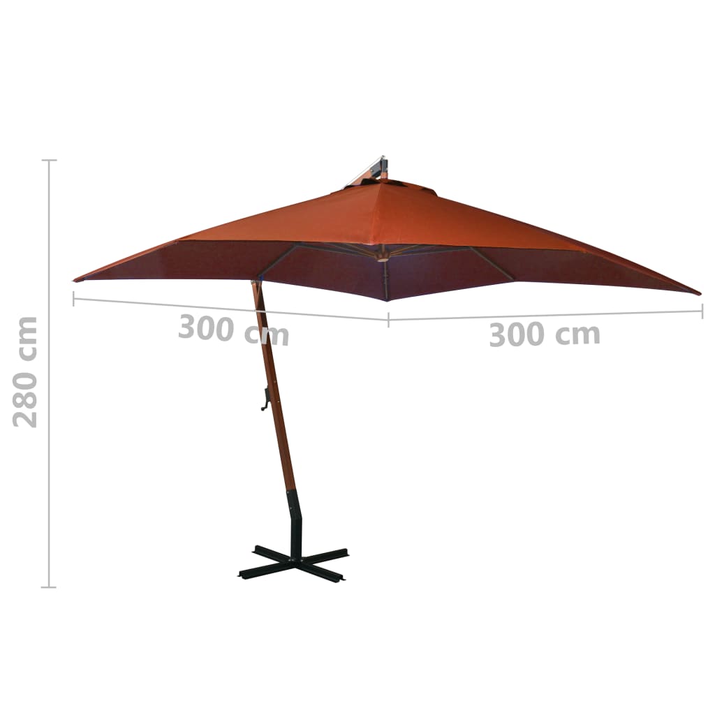 Hanging Garden Parasol with Pole Terracotta 3x3 m Solid Fir Wood