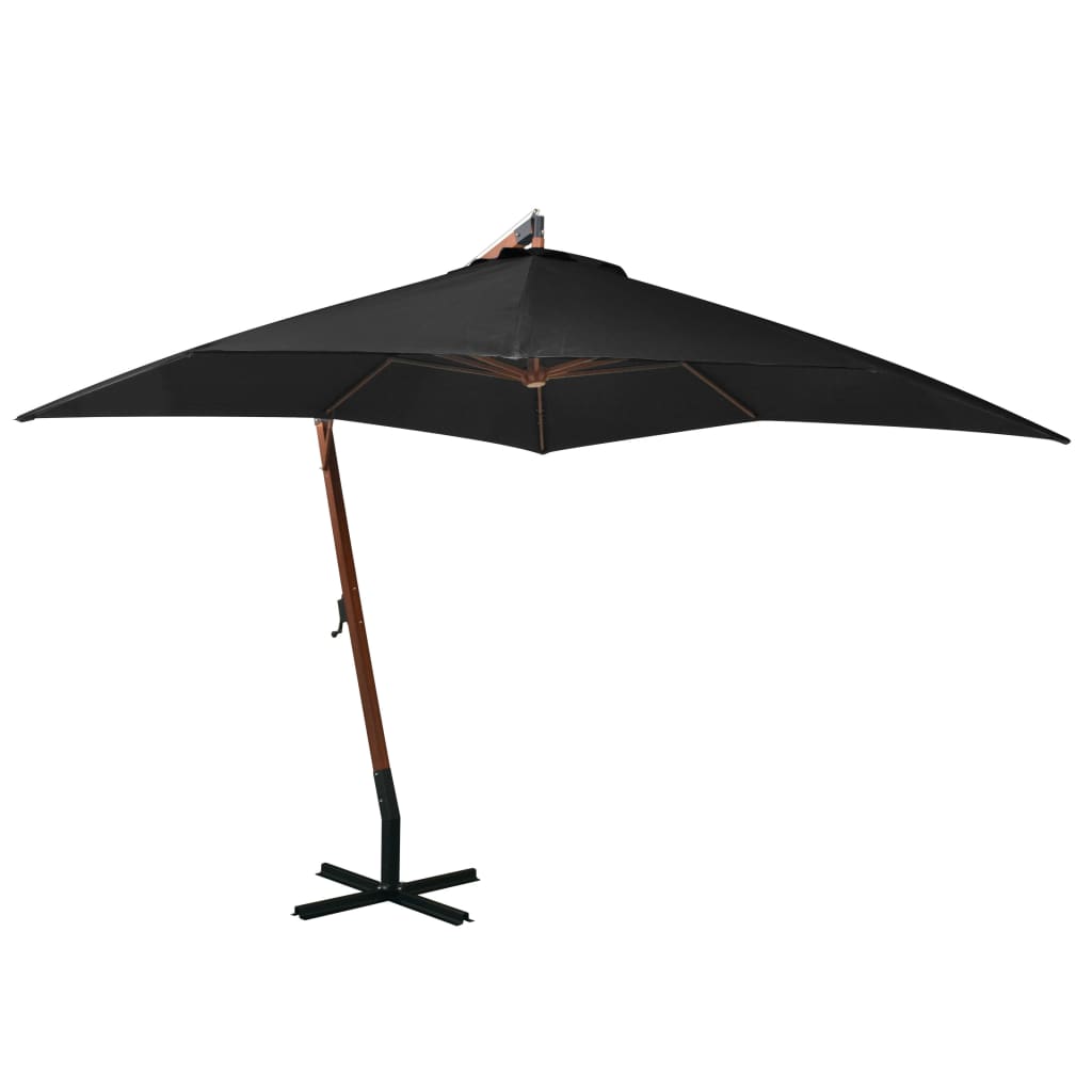 Hanging Garden Parasol with Pole Black 3x3 m Solid Fir Wood