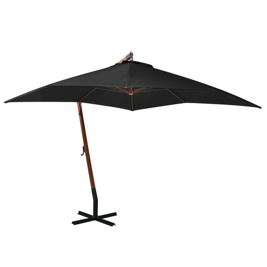 Hanging Garden Parasol with Pole Black 3x3 m Solid Fir Wood