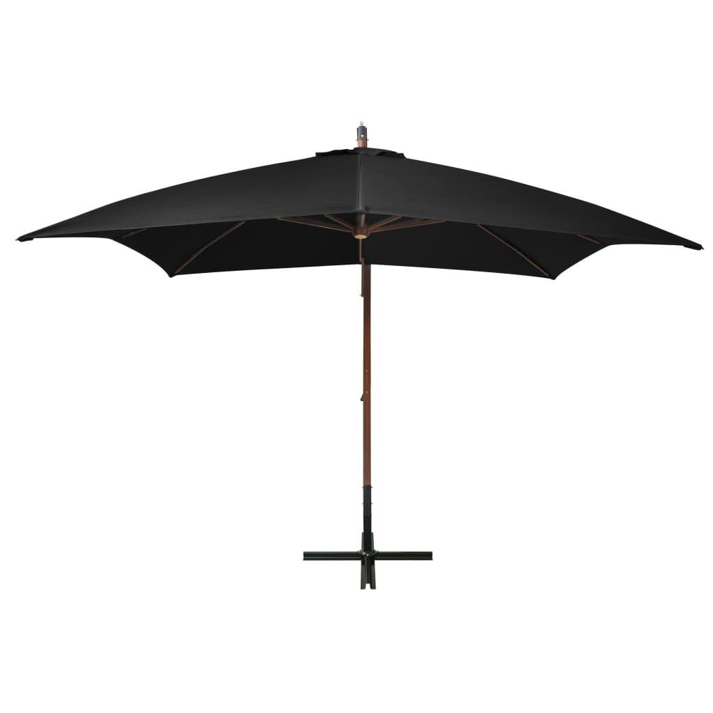 Hanging Garden Parasol with Pole Black 3x3 m Solid Fir Wood