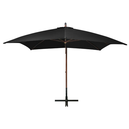 Hanging Garden Parasol with Pole Black 3x3 m Solid Fir Wood