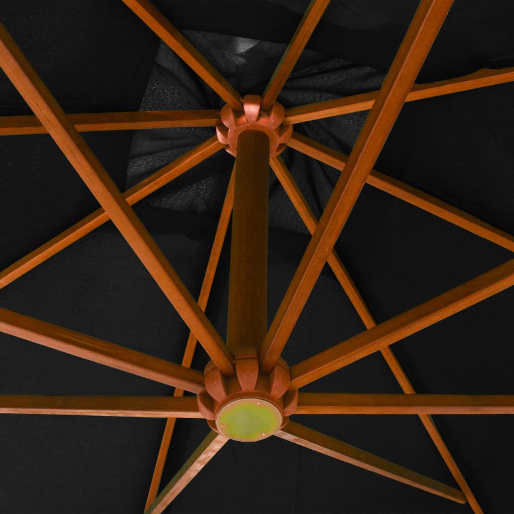 Hanging Garden Parasol with Pole Black 3x3 m Solid Fir Wood