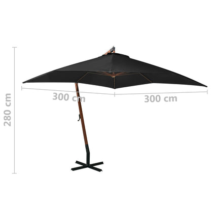 Hanging Garden Parasol with Pole Black 3x3 m Solid Fir Wood